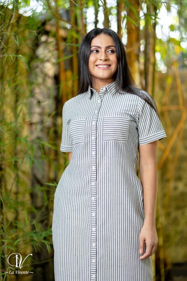 Striped Shirt Dress With Front Pockets