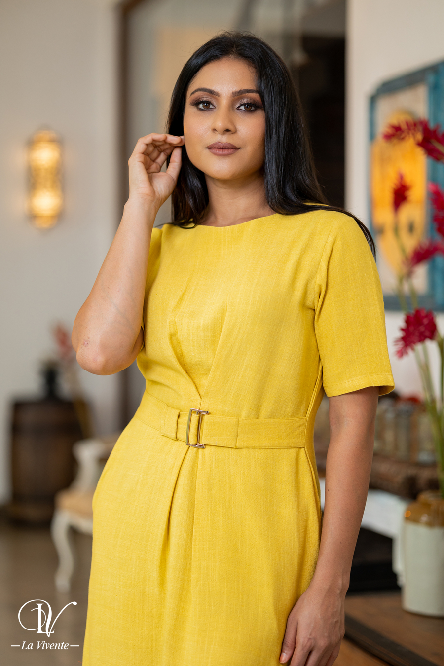 Front Pleated Belted Short Dress - Image 4