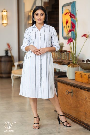 Striped Buttoned Cuff Shirt Dress