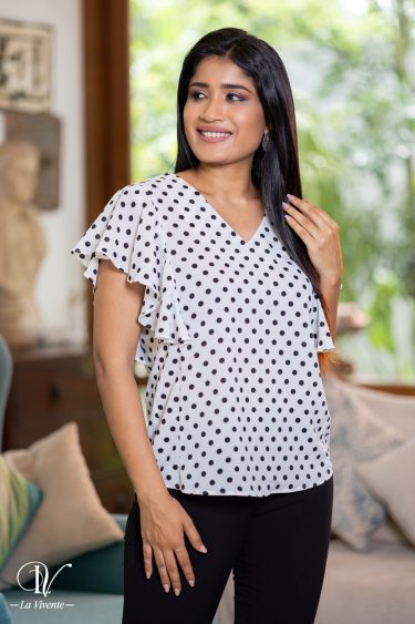 Polka Dot Frill Sleeved Blouse Top