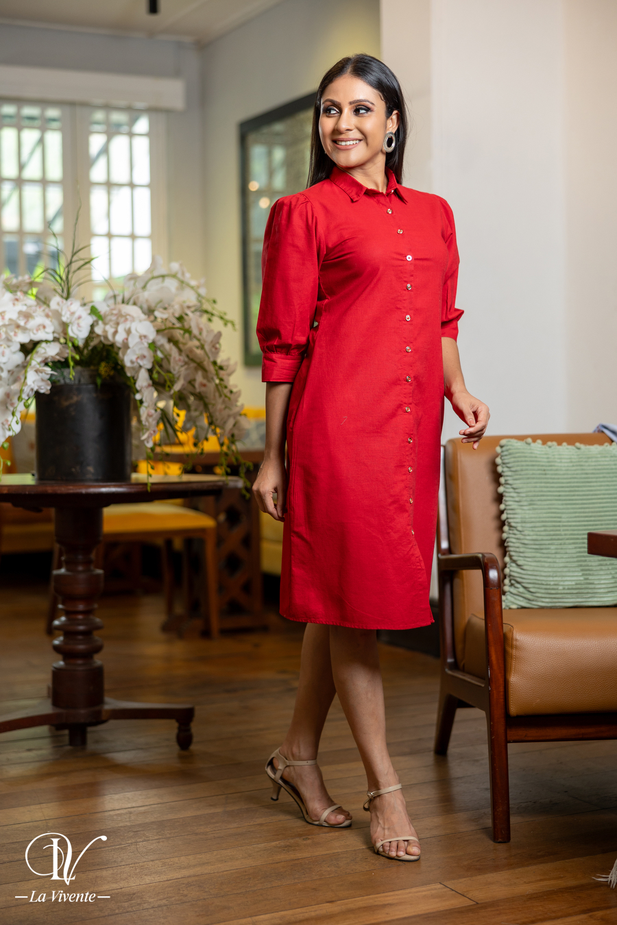 Metallic Button Detailed Short Shirt Dress - Image 4