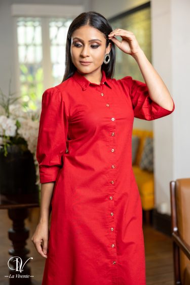 Metallic Button Detailed Short Shirt Dress