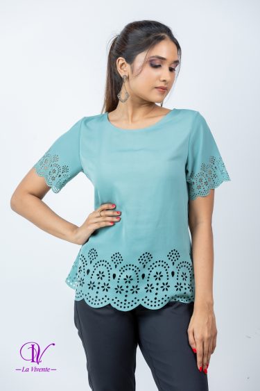 Round Necked Laser Cut Blouse