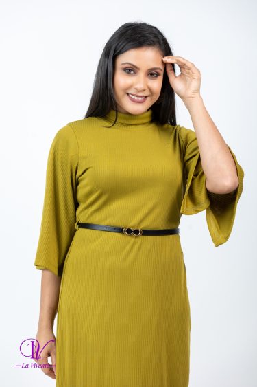 Turtle Necked Belted Rib Dress With Belt