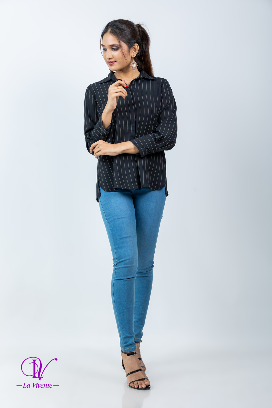 Striped Button Up Shirt Blouse - Image 5