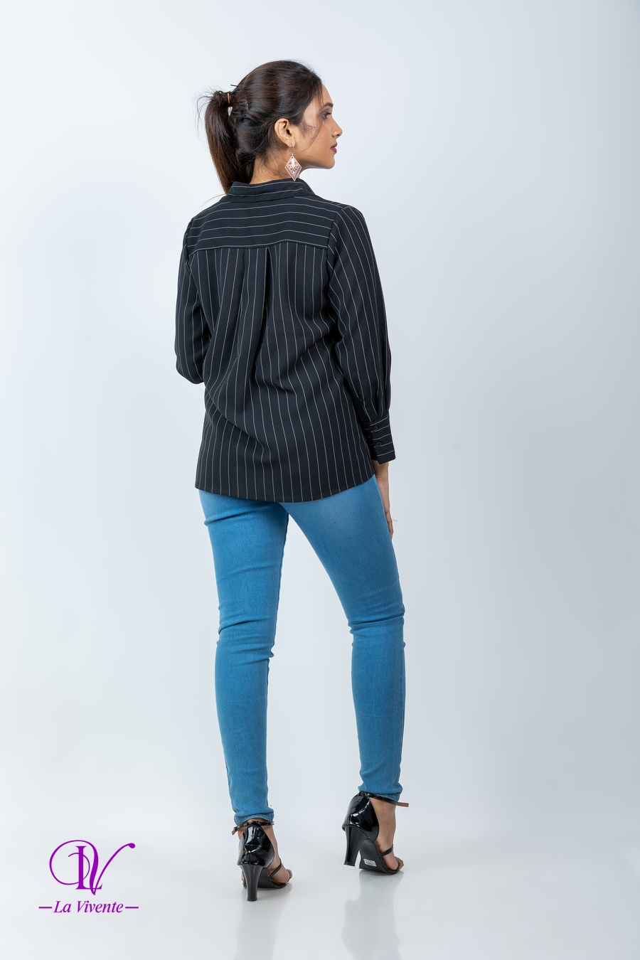 Striped Button Up Shirt Blouse - Image 4