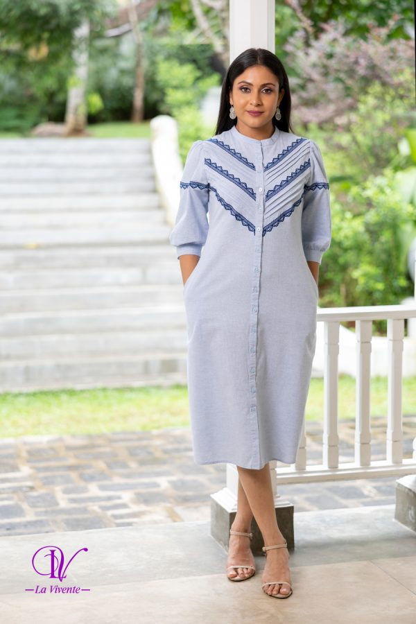 Embroidery Midi Linen Dress - Image 4