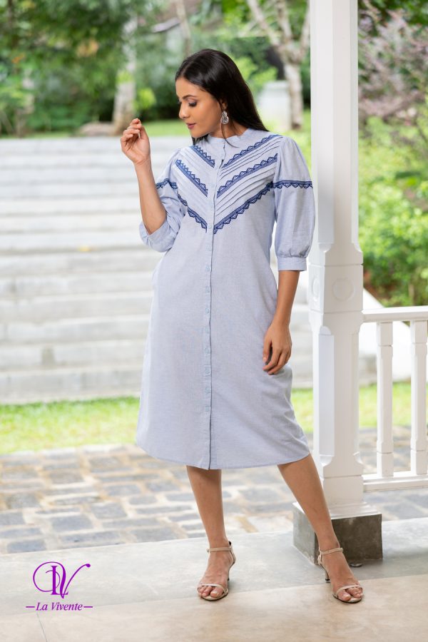 Embroidery Midi Linen Dress - Image 3