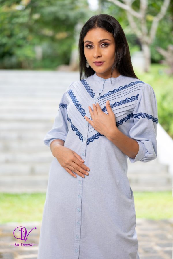 Embroidery Midi Linen Dress - Image 2