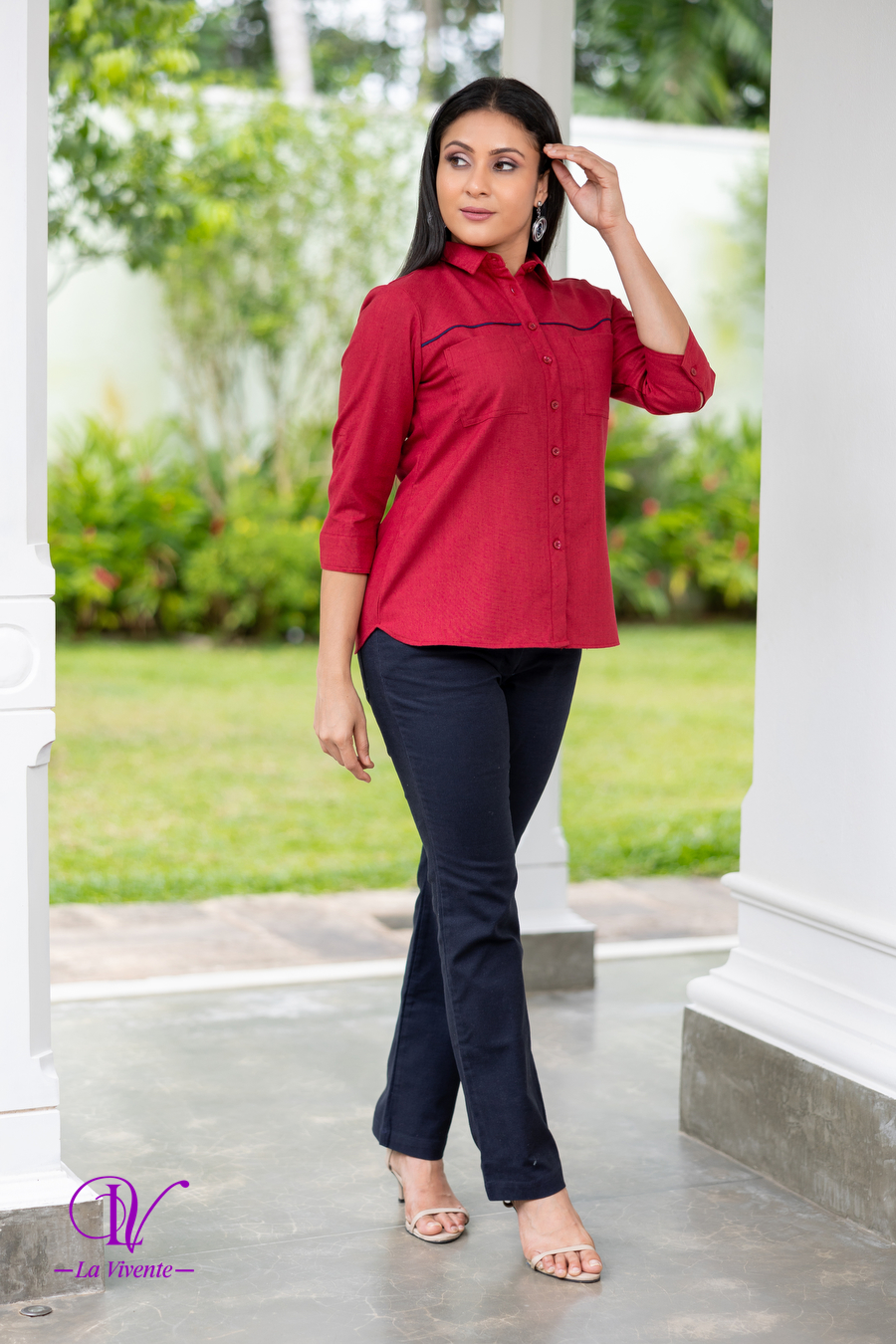 Front Yoke Piping Detailed Shirt Blouse - Image 2