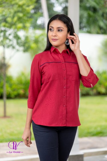 Front Yoke Piping Detailed Shirt Blouse