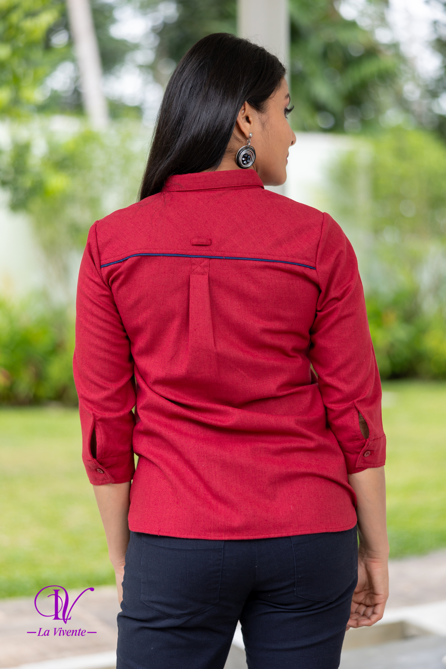 Front Yoke Piping Detailed Shirt Blouse - Image 5