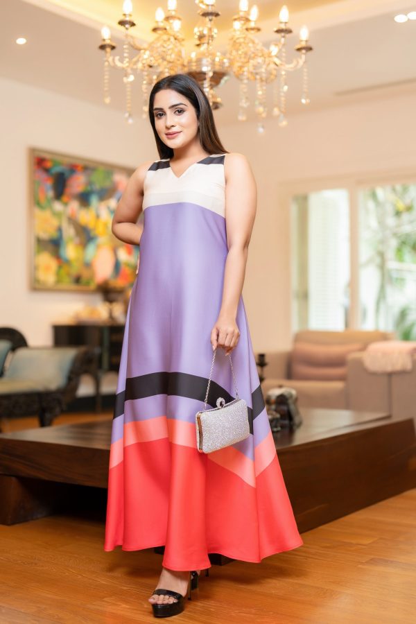 Striped Sleeveless V-Necked Maxi Dress
