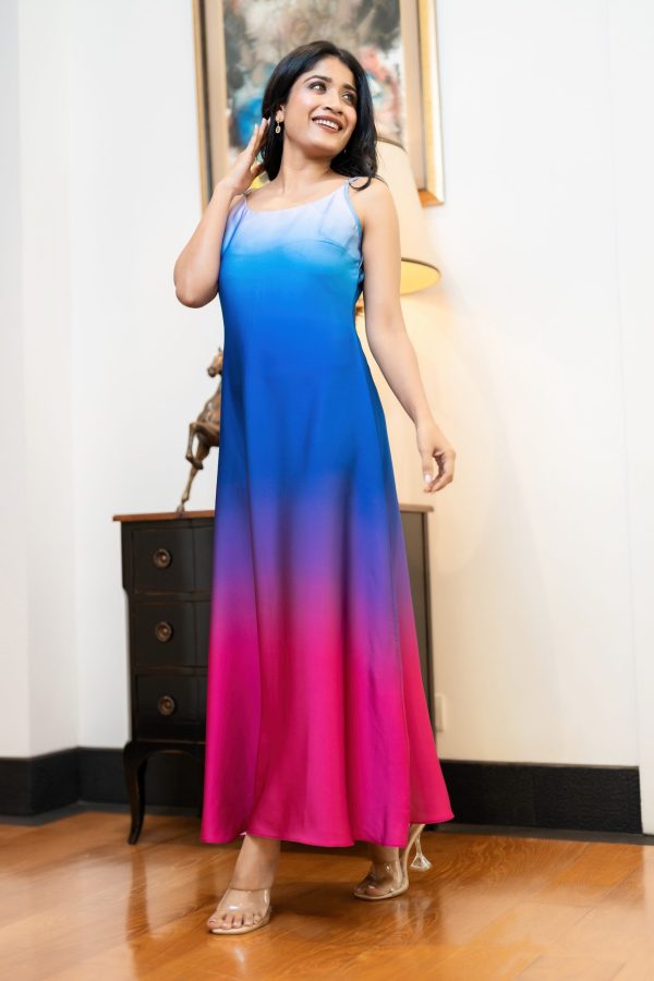 Ombre A-Line Maxi Dress With Adjustable Straps - Image 4