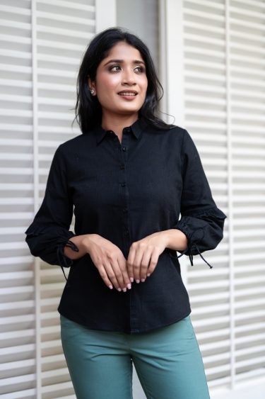 Sleeve Tie-Up Detailed Button Up Shirt Blouse