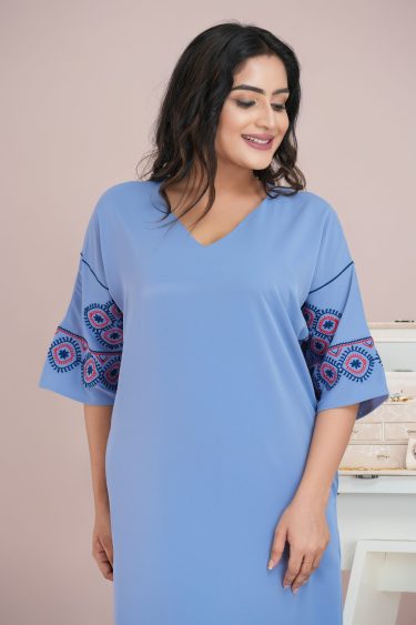 Embroidered Dropped Sleeve Short Dress