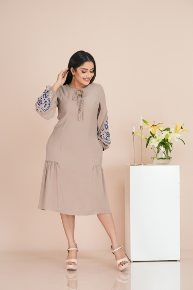 Sleeve Embroidered tie-up Neck Detailed Short Dress