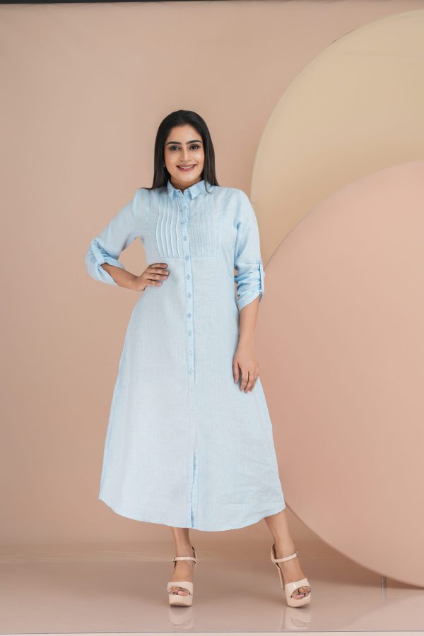 Pintuck Detailed Shirt Collared Button Up Maxi Dress