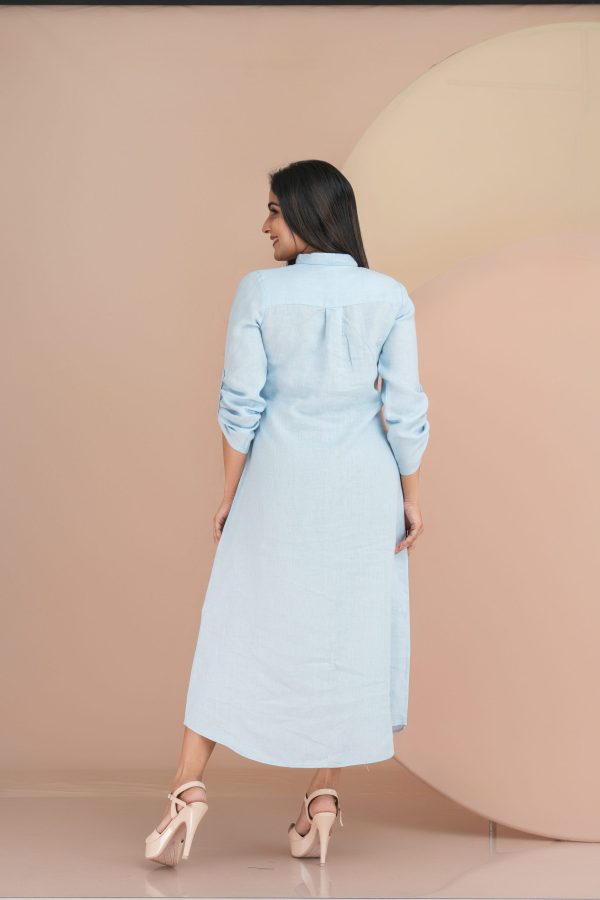 Pintuck Detailed Shirt Collared Button Up Maxi Dress - Image 4