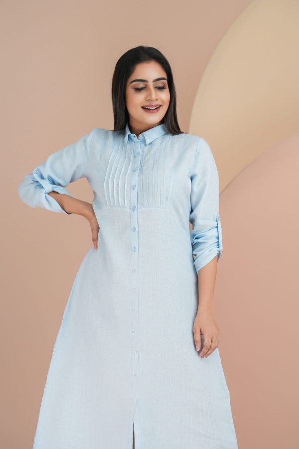 Pintuck Detailed Shirt Collared Button Up Maxi Dress - Image 2