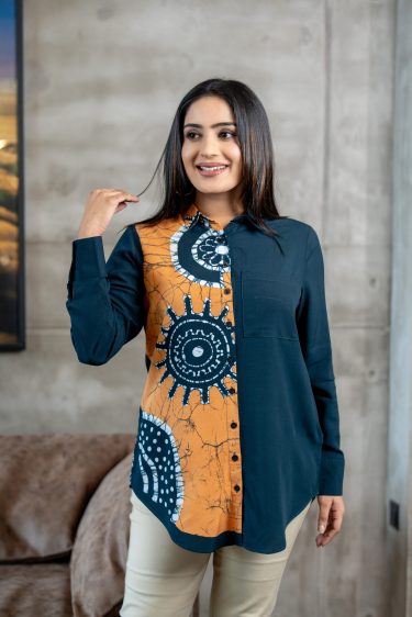 Two-Tone Button Up Batik Shirt