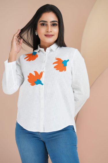 Appliqued Long Sleeved Button Up Shirt