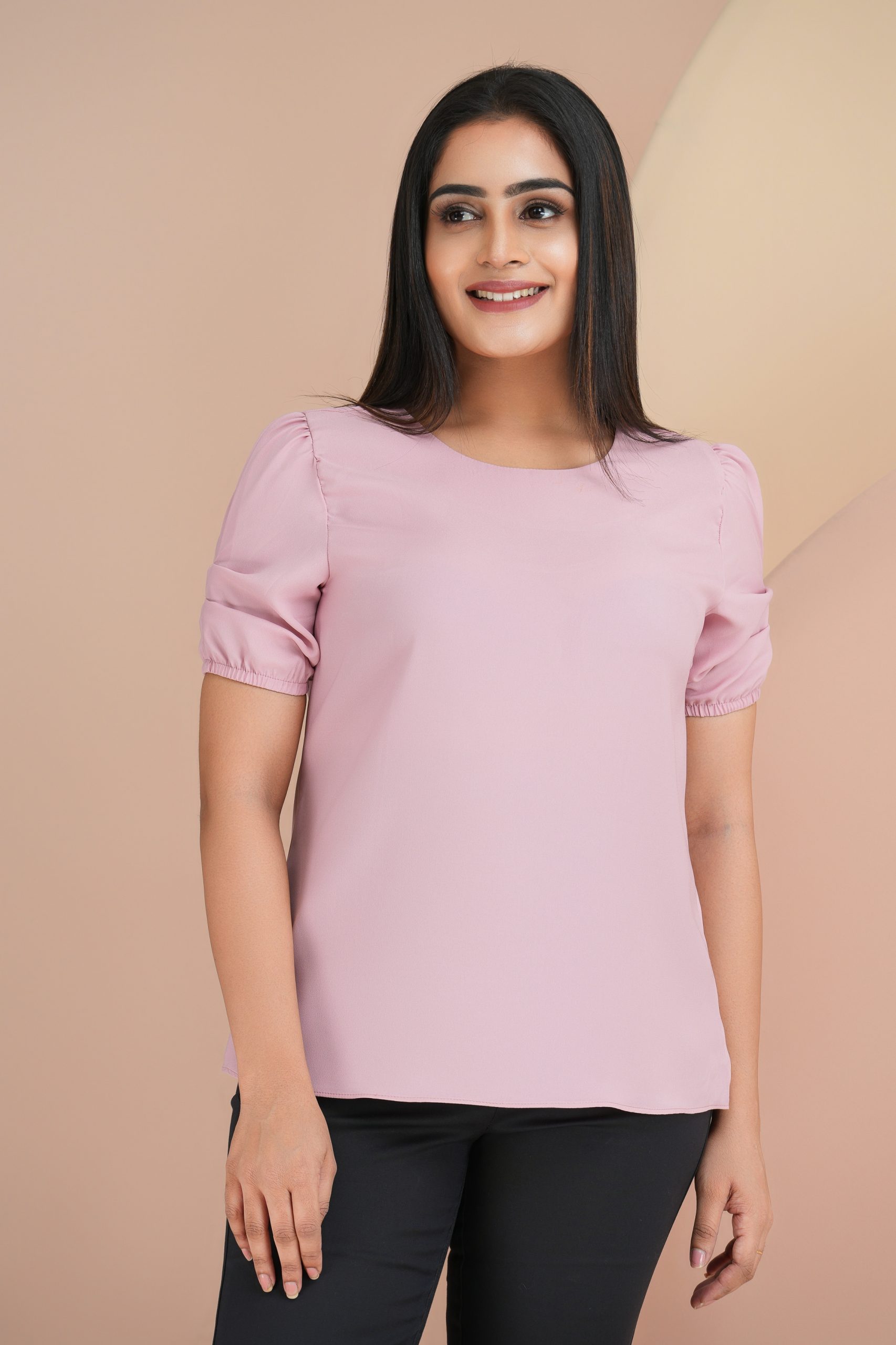 Short Sleeved Jewel Neck Top - Image 2