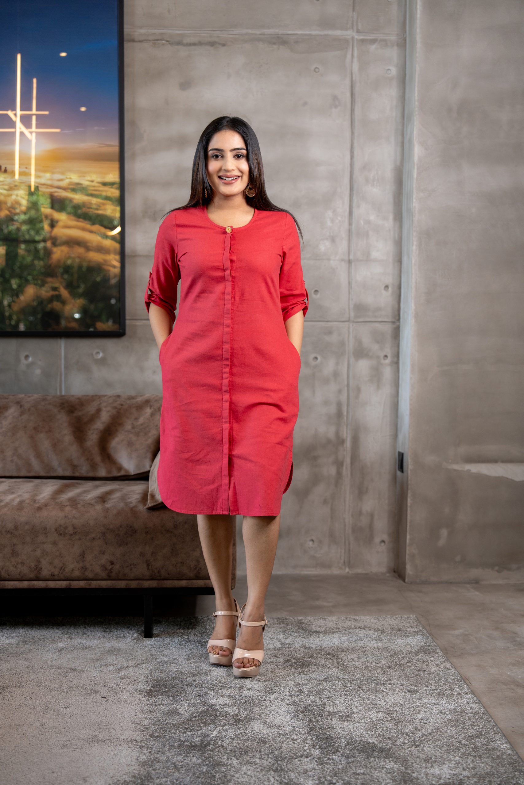 Gold Button Detailed Button Up Short Dress - Image 3