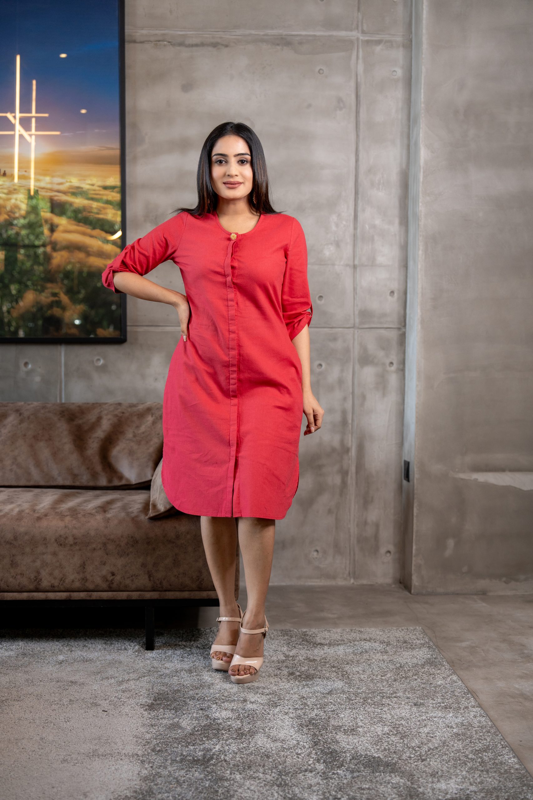 Gold Button Detailed Button Up Short Dress - Image 2