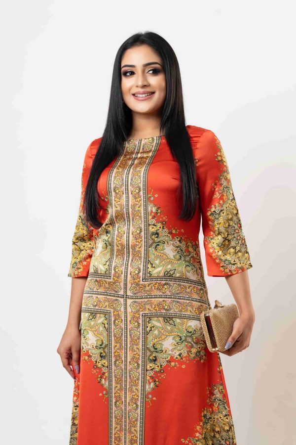 Baroque Patterned Eveningwear Maxi Dress - Image 3