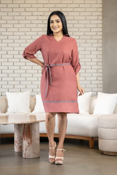 Embroidered Belted Short Dress