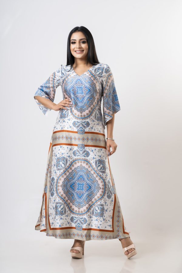 Baroque Patterned A-line Maxi Dress - Image 4
