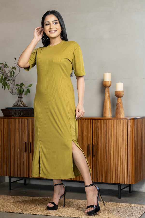 Front Slit Detailed Crew Necked Midi Dress - Image 2
