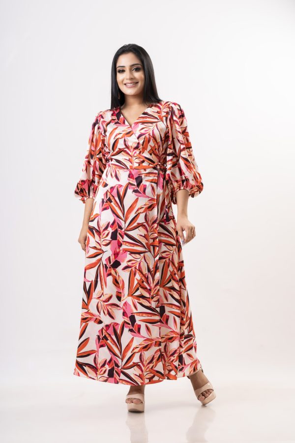 Floral Patterned Wrap-up Eveningwear Maxi Dress - Image 3