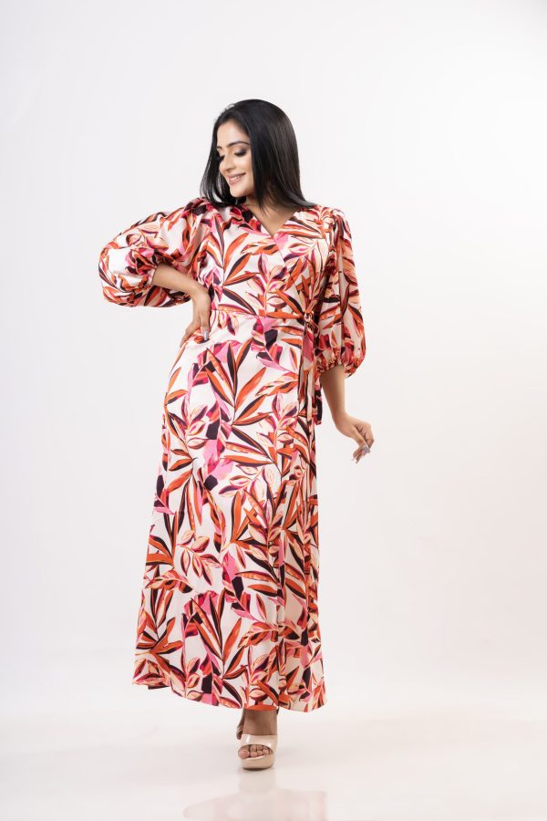 Floral Patterned Wrap-up Eveningwear Maxi Dress - Image 2
