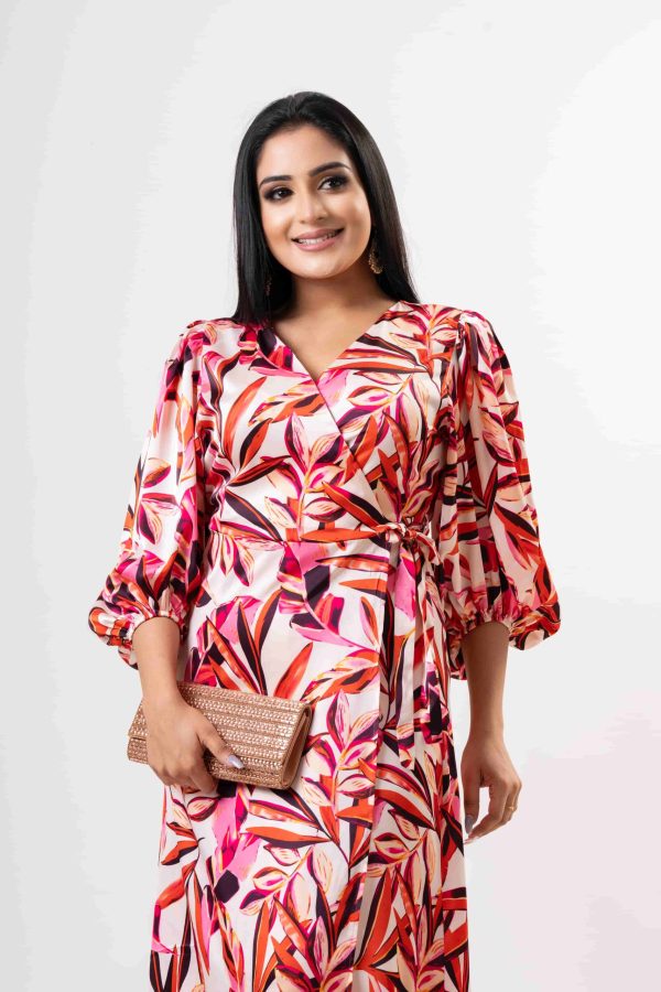 Floral Patterned Wrap-up Eveningwear Maxi Dress - Image 6
