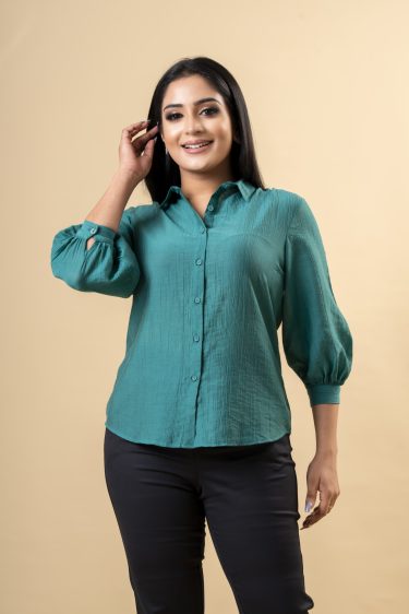 Crinkled Button Up Shirt Blouse