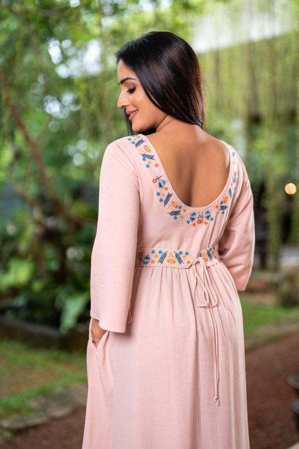 Embroidered Deep Back Neck Midi Dress - Image 2