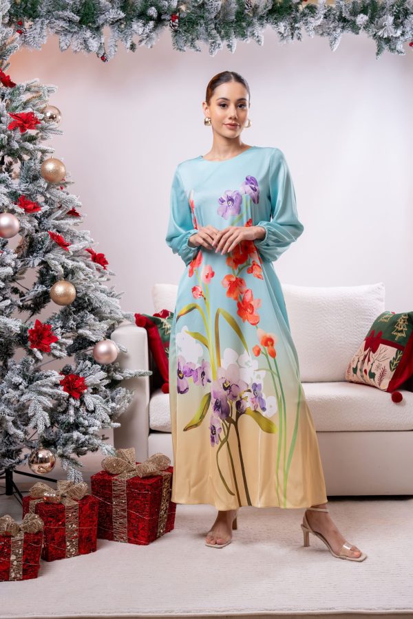 Ombre Floral Patterned Partywear Dress