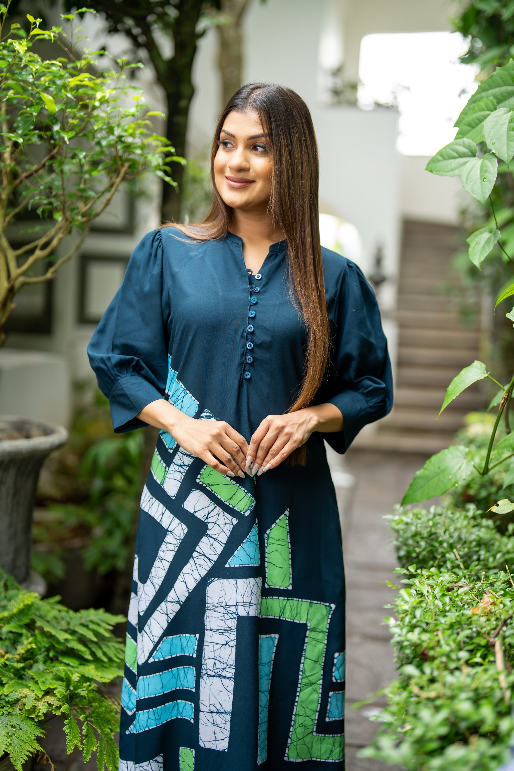 Abstract Geometric Printed Batik Maxi Dress - Image 4