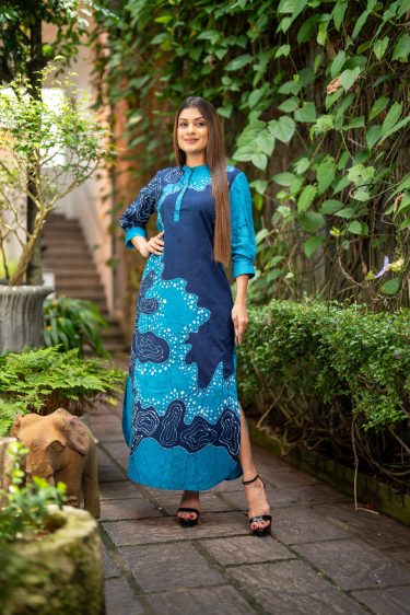 Abstract Printed Batik Maxi Dress