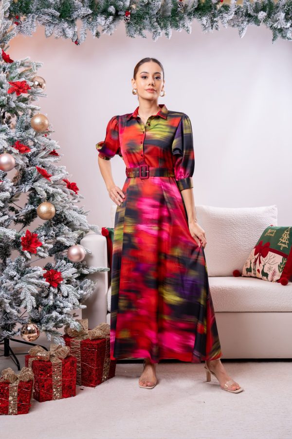 Ikat Patterned Evening Wear Maxi Dress - Image 2