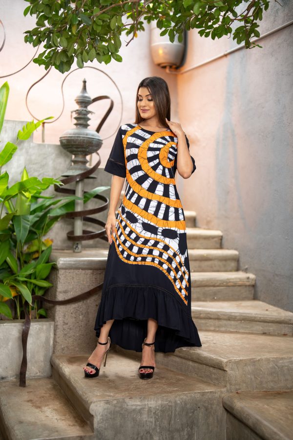 Geometric Printed Batik Maxi Dress