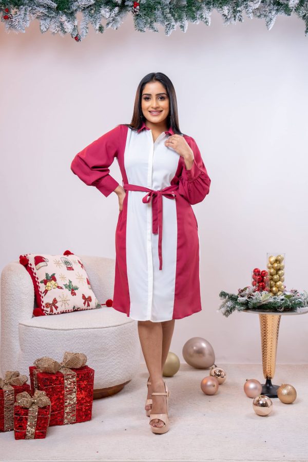 Two-Tone Belted Short Dress - Image 3