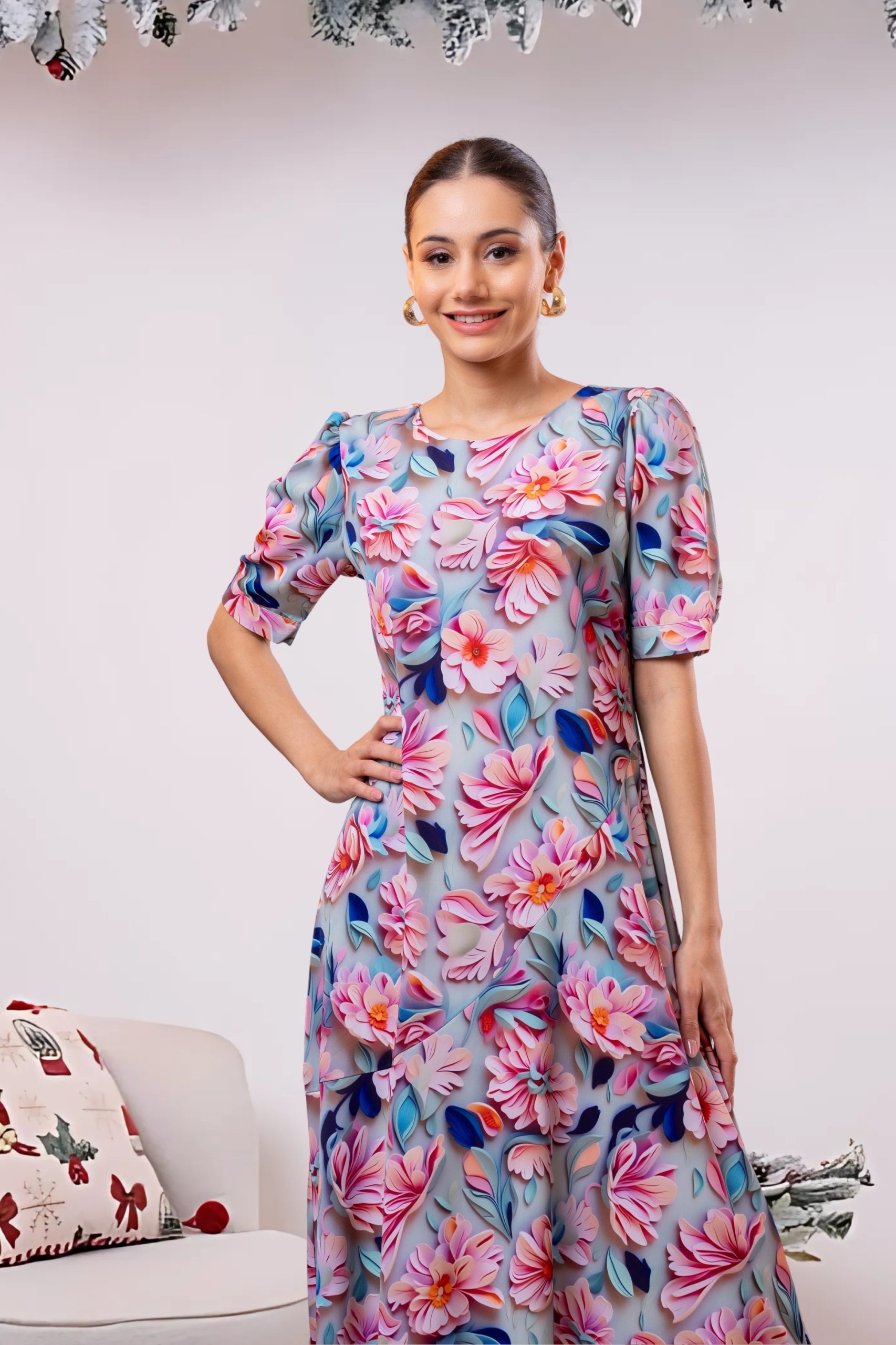 3D Floral Patterned Maxi Dress - Image 4