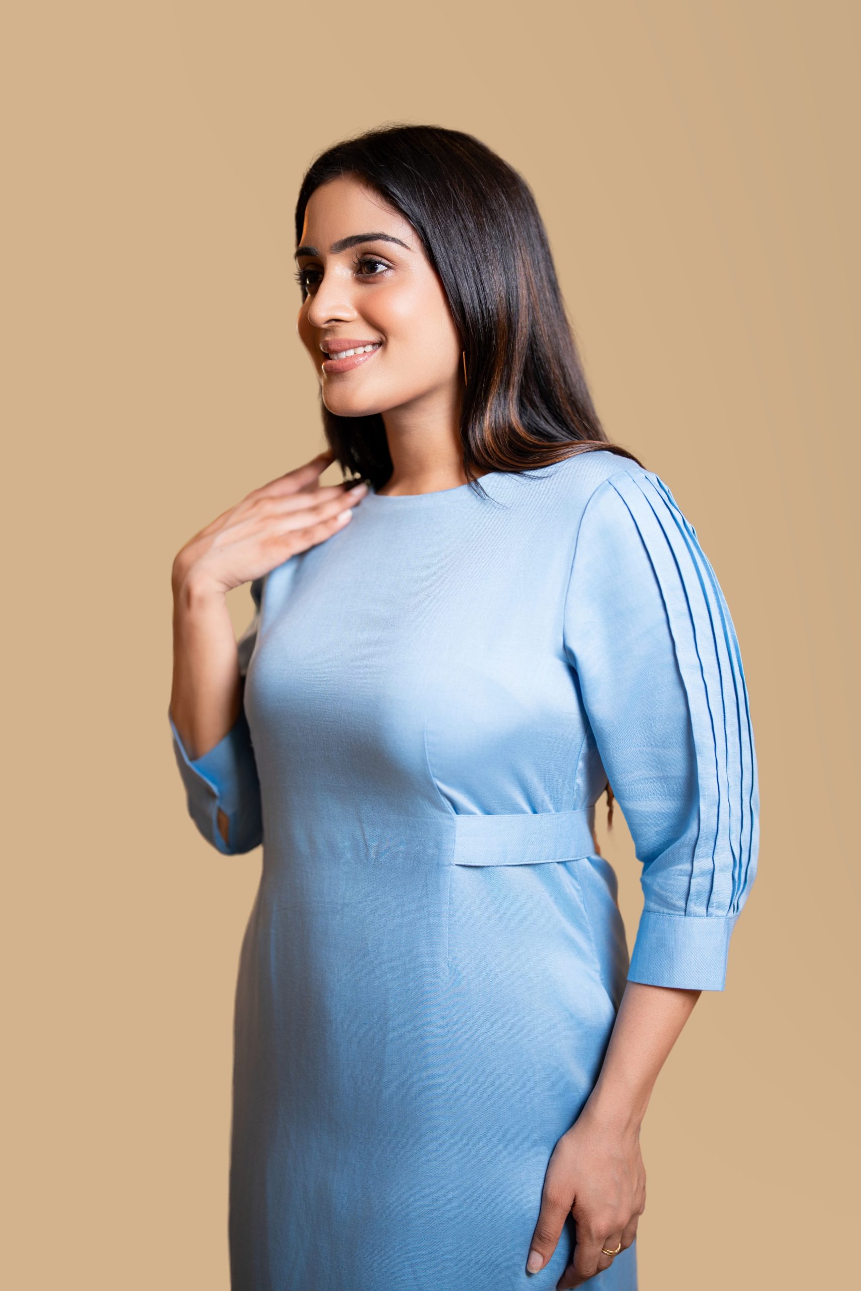 Waist Belt Detail Short Office Dress - Image 2