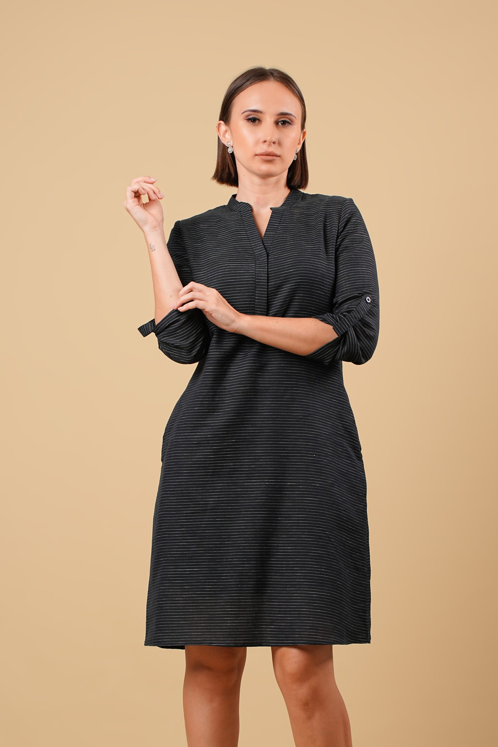 Hidden Placket Waist Band Short Dress - Image 3