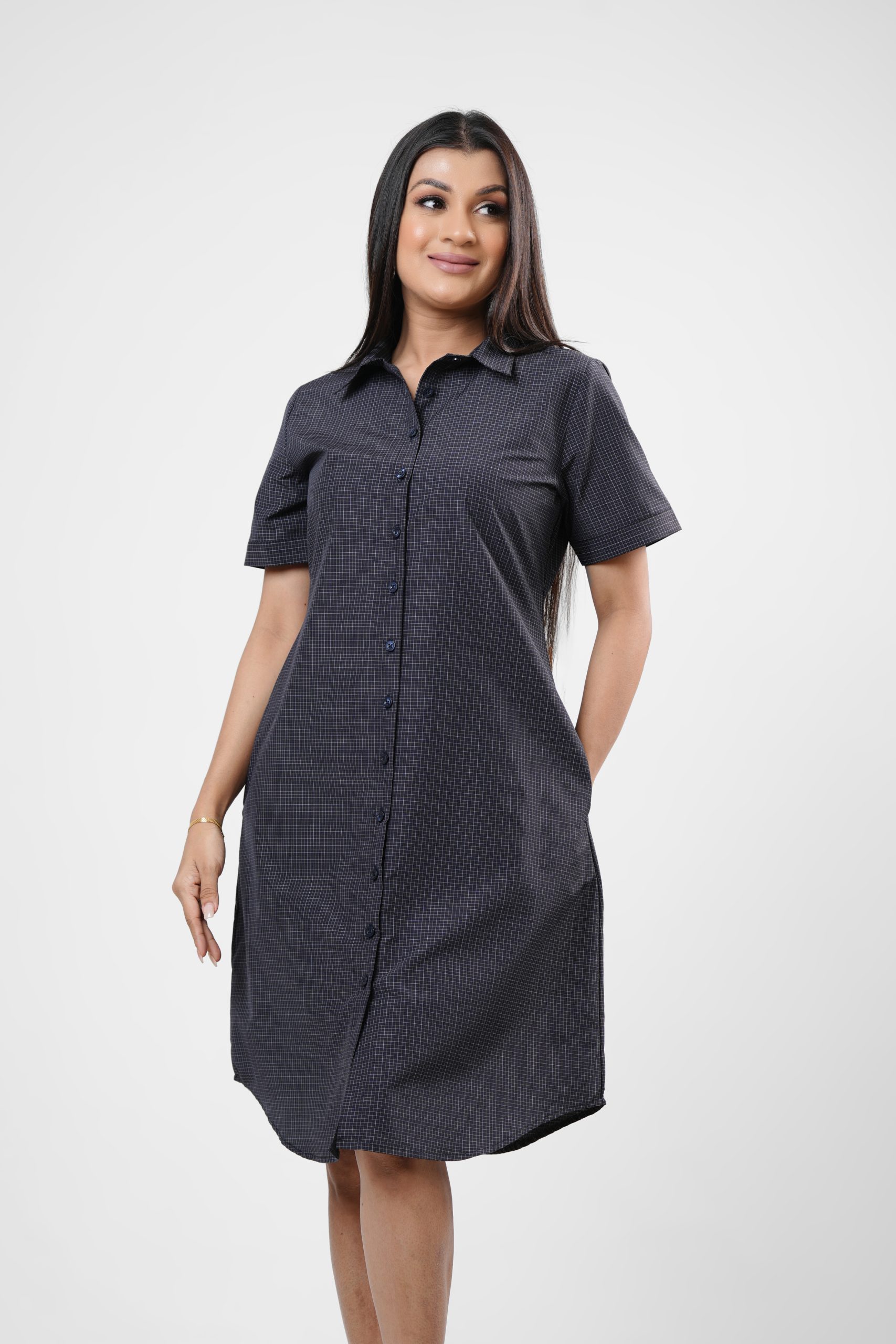 Checked Print Short sleeve Shirt Dress - Image 3