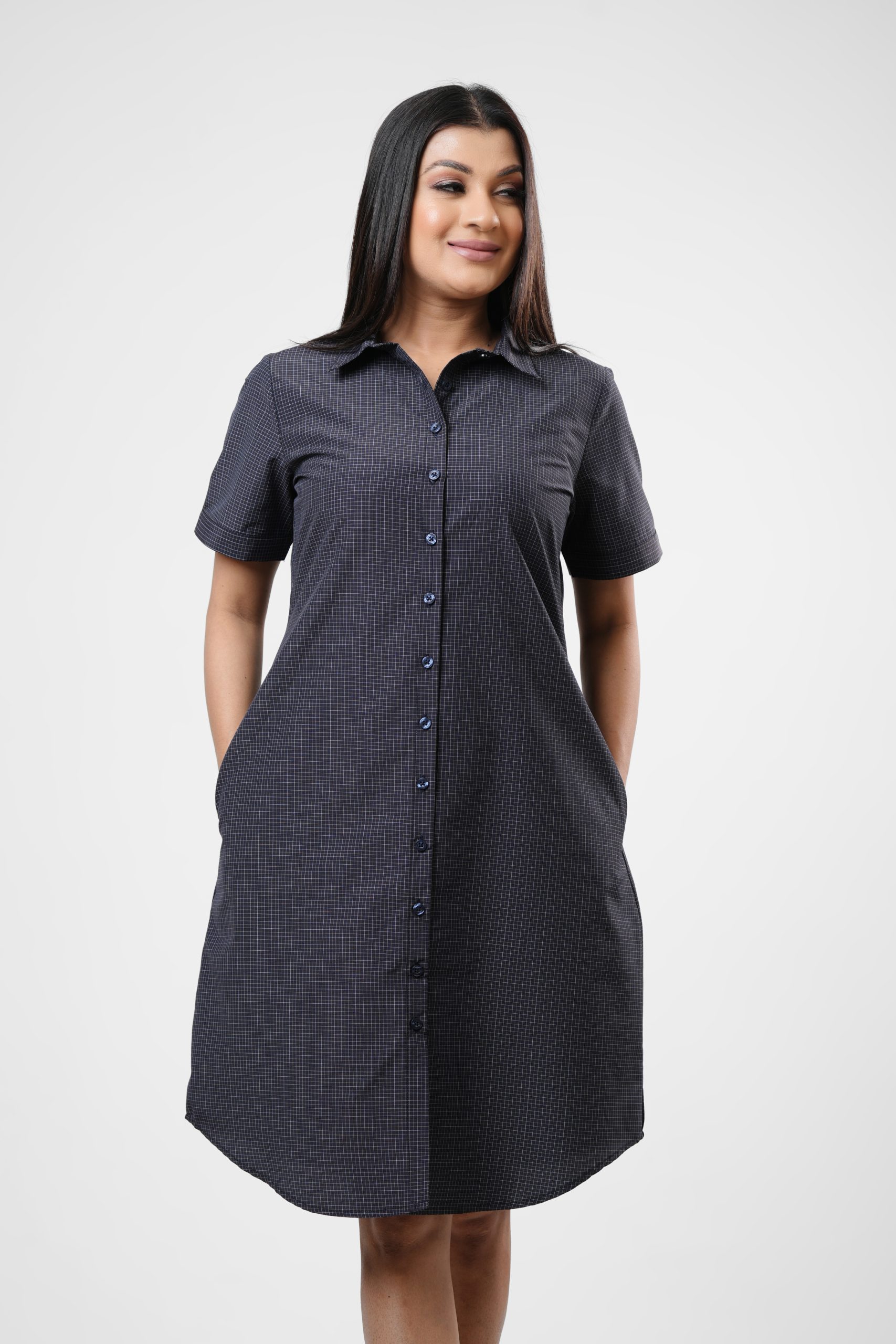 Checked Print Short sleeve Shirt Dress - Image 2