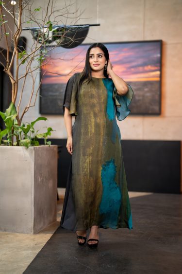 Flutter Sleeve Georgtte  Maxi Dress